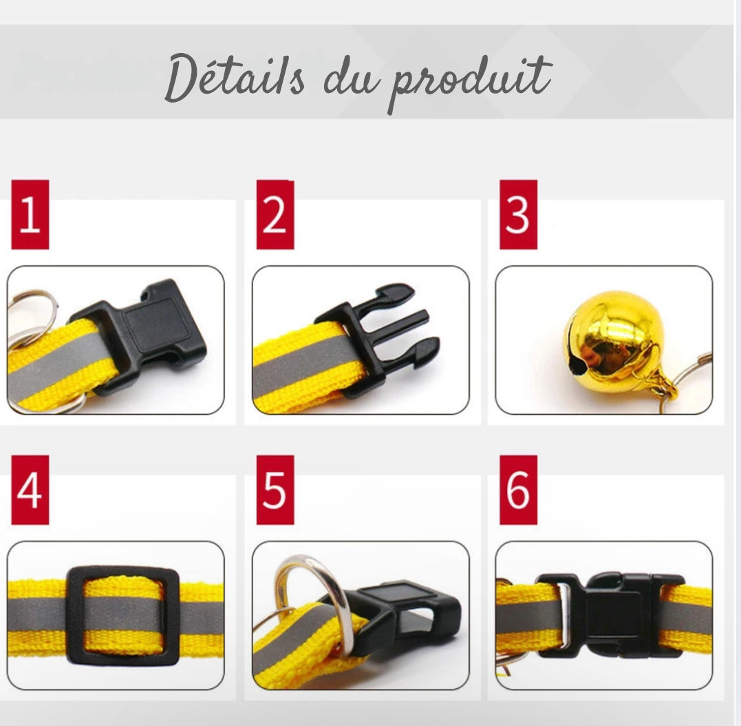Collier réfléchissant avec clochette