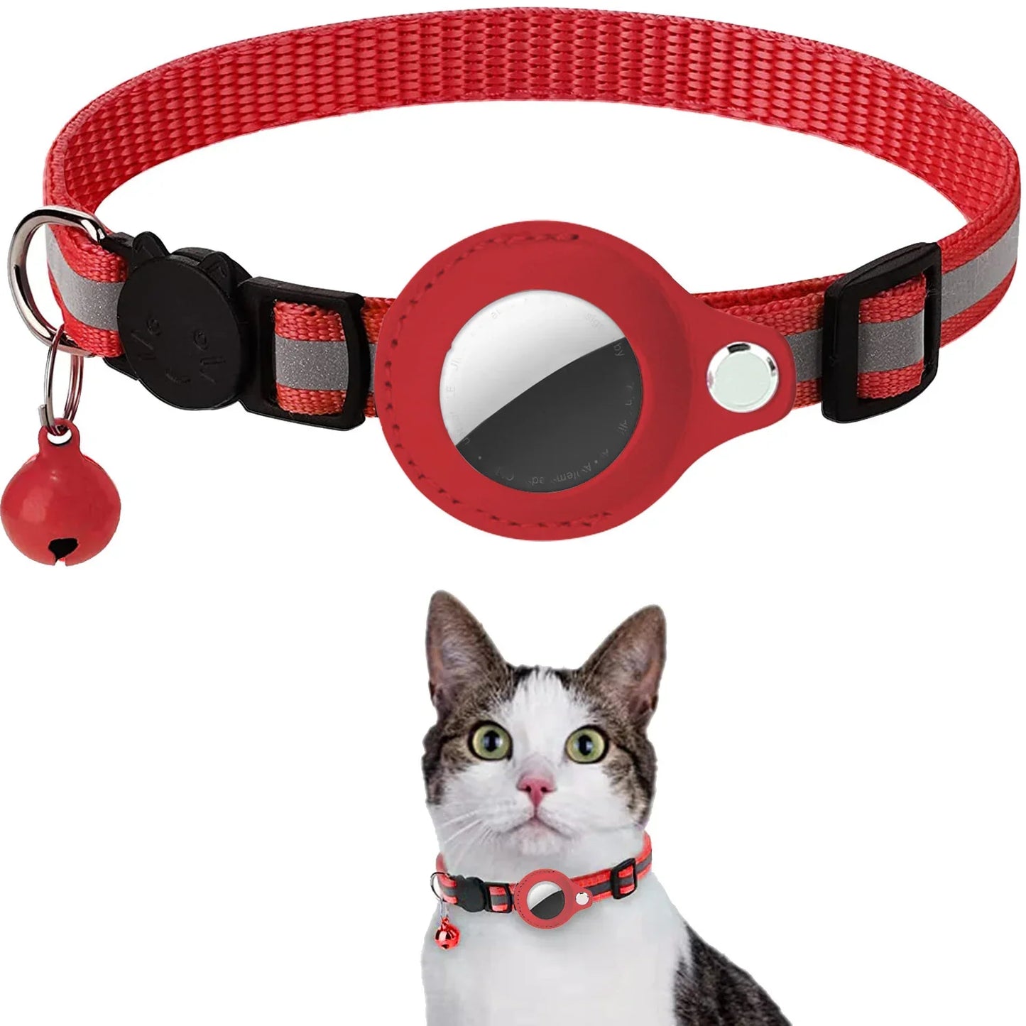 Collier pour chat avec étui air tag et clochette