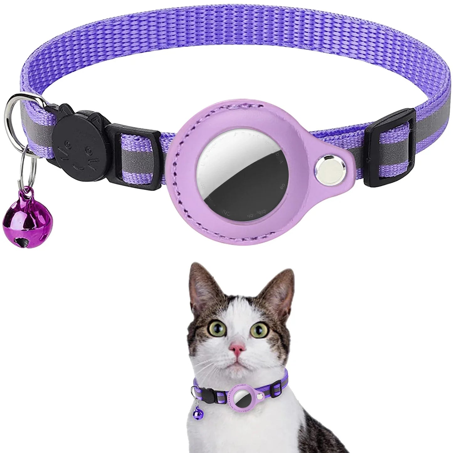 Collier pour chat avec étui air tag et clochette