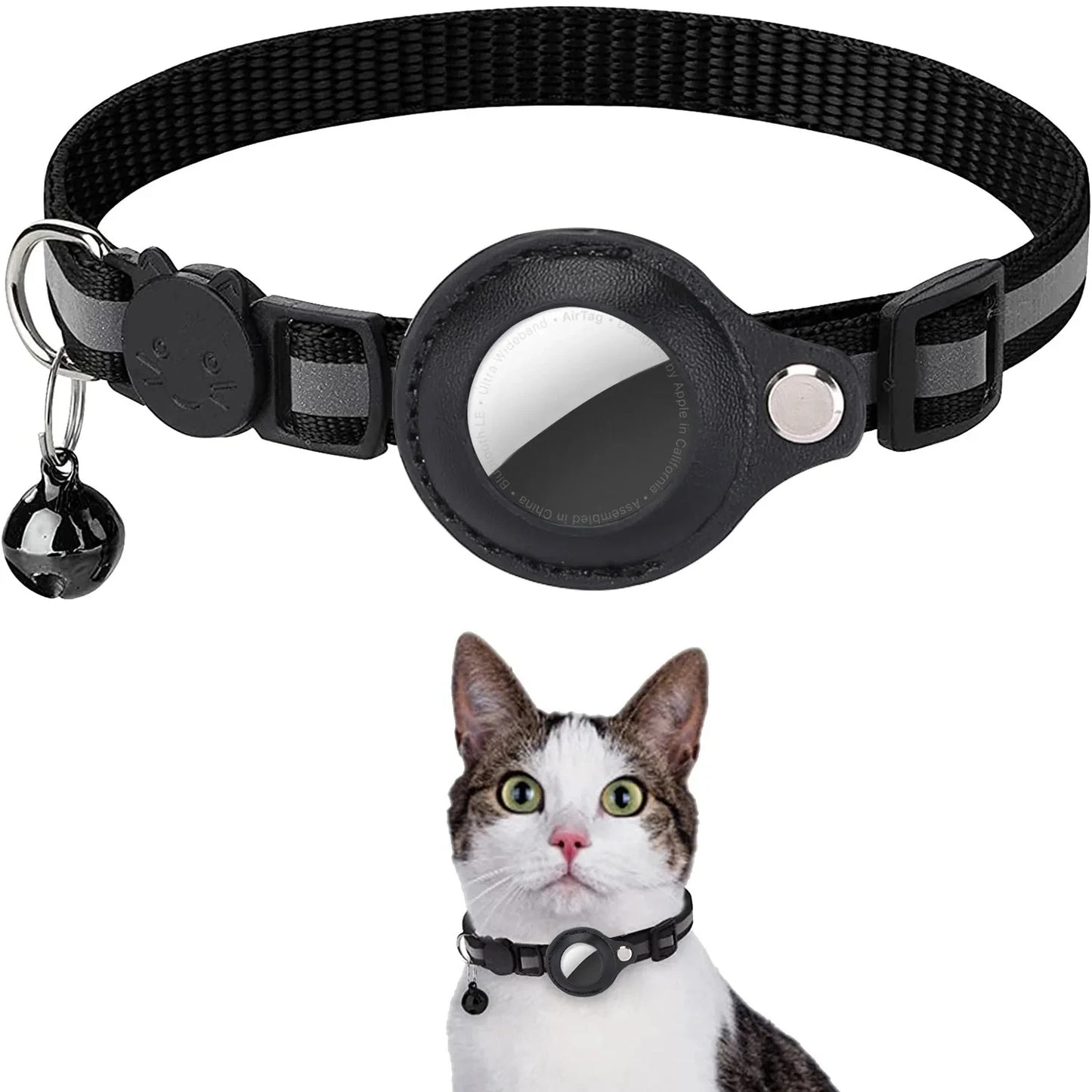 Collier pour chat avec étui air tag et clochette