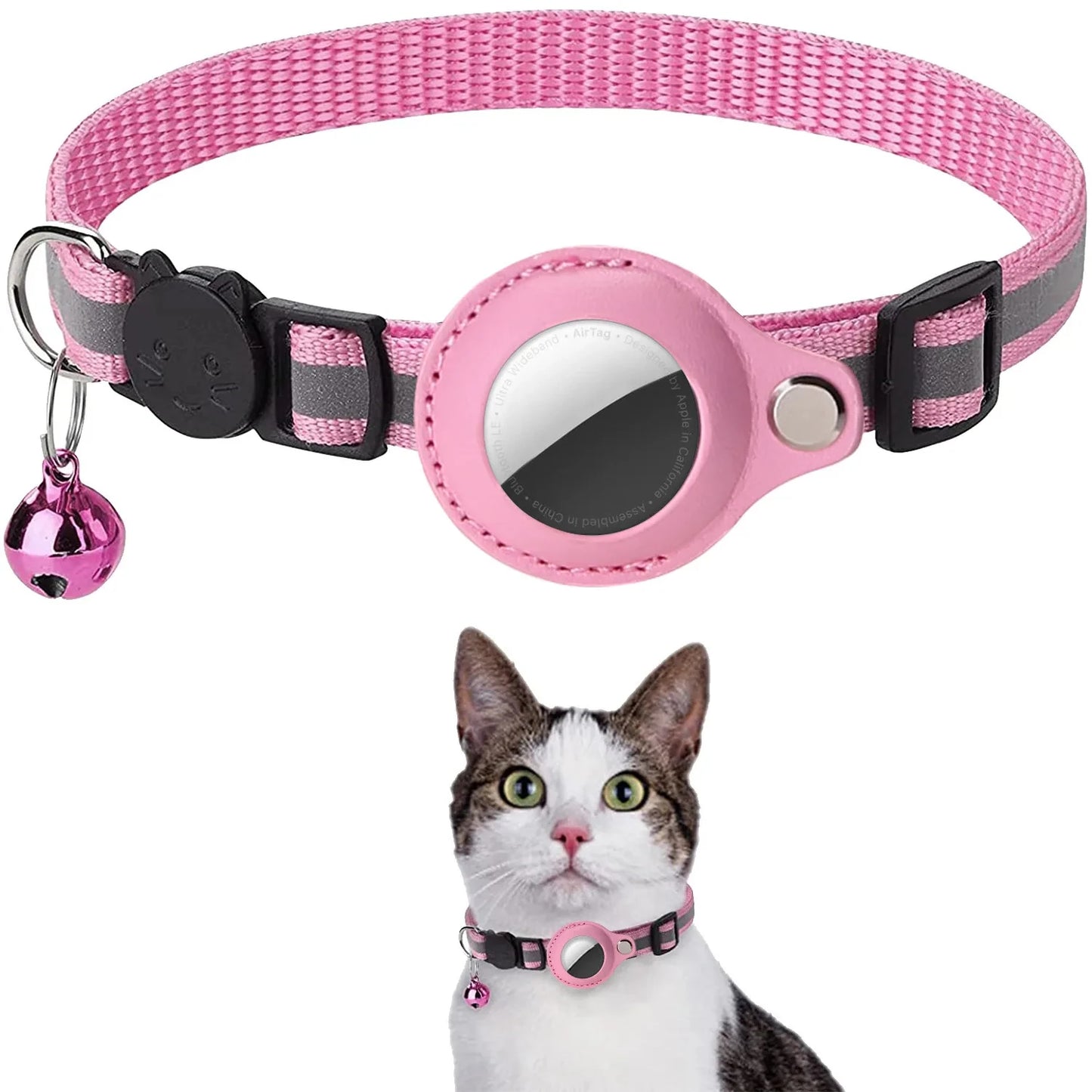 Collier pour chat avec étui air tag et clochette