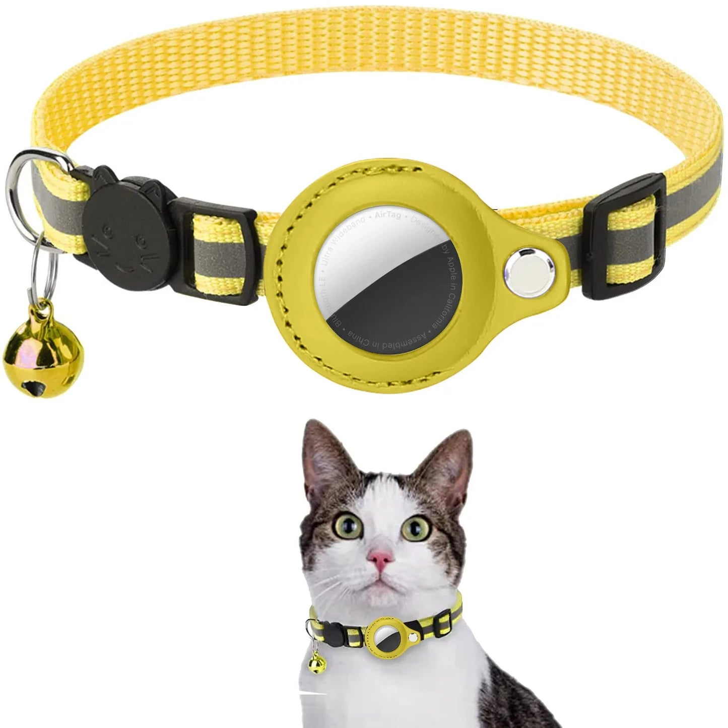 Collier pour chat avec étui air tag et clochette