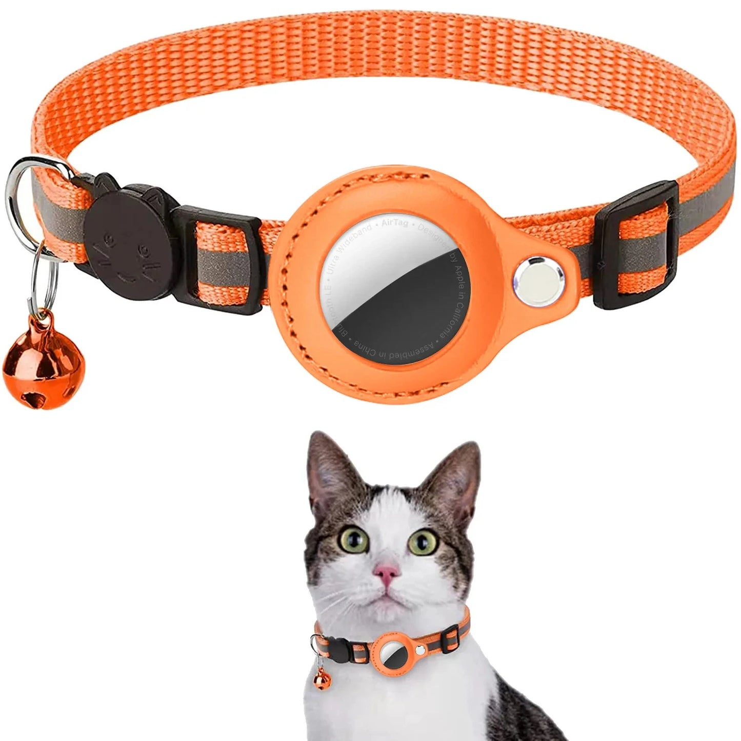 Collier pour chat avec étui air tag et clochette
